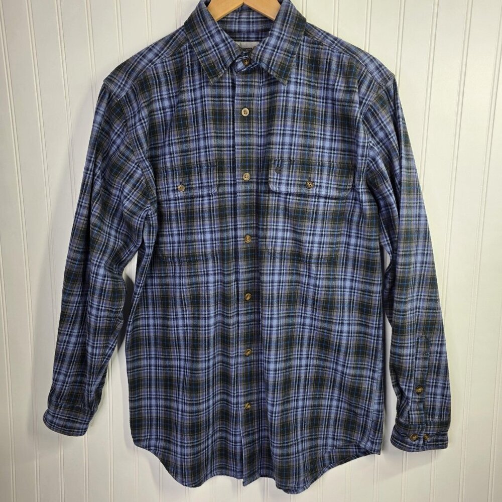 Carhartt Shirt Mens Medium Blue Plaid Flannel Long Sleeve Button Up Workwear